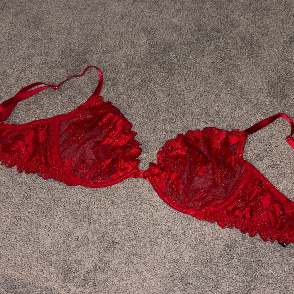 Unlined Lace Red Flower Bra